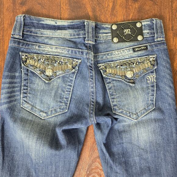 Miss Me Embellished Button Flap Bling Bootcut Jeans - Size 27 - JP4656B9 - Picture 6 of 9